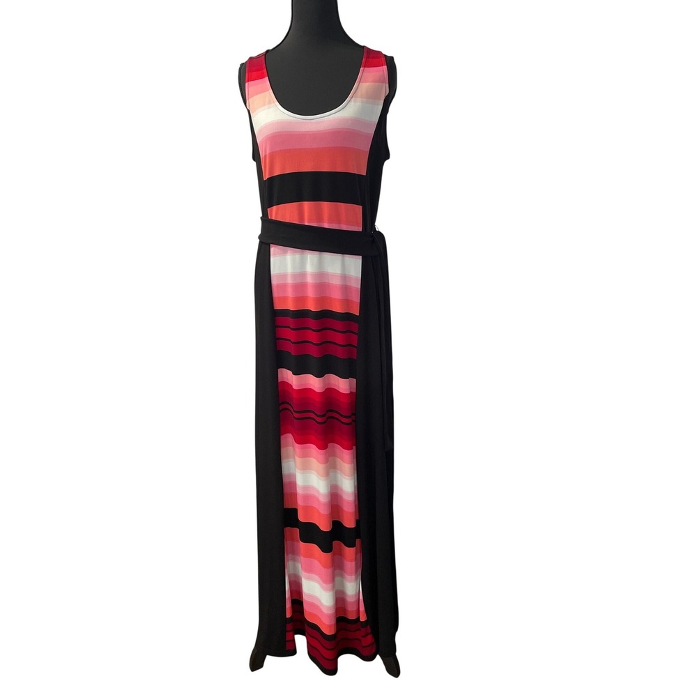 New York & Company Maxi Dress Women Medium Pink Red Striped Sleeveless‎